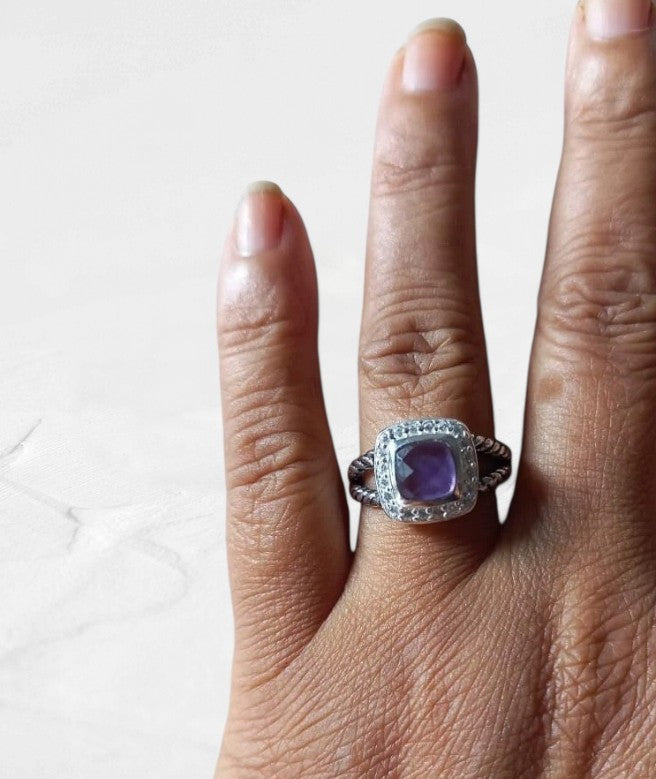 Cushion cut Amethyst Sterling Silver Ring