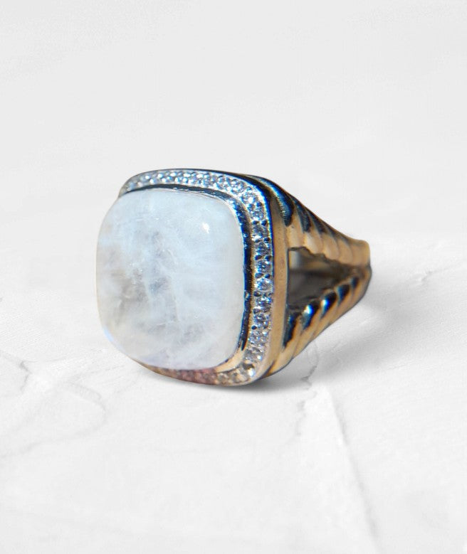 Moonstone Cushion cut  with Moissanite Halo Ring - GEMPARA