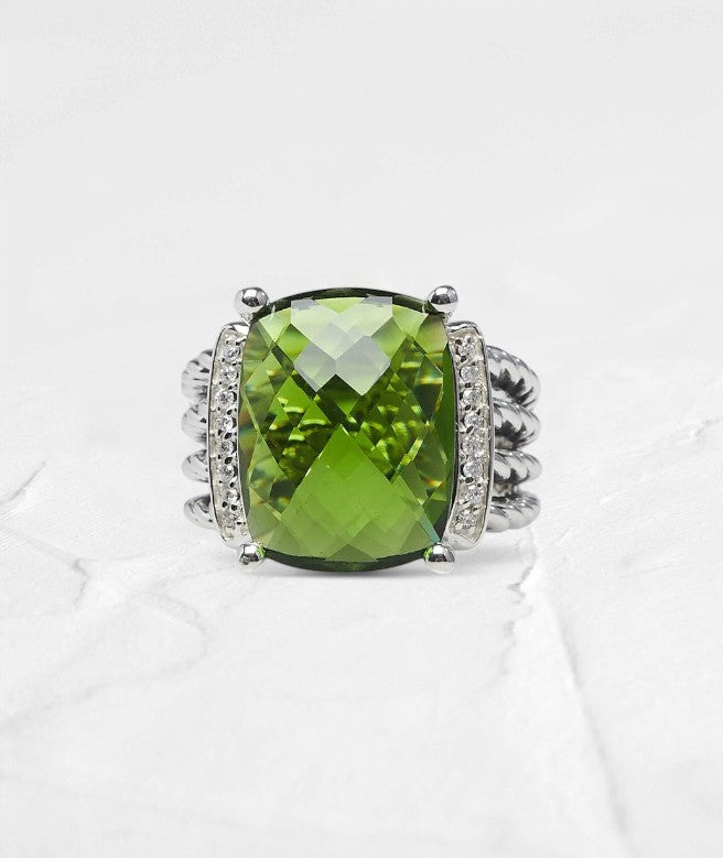 Peridot Elongated Cushion cut ring - GEMPARA