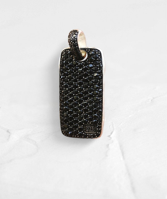 Round cut Pave Black Onyx Tag Pendant - GEMPARA