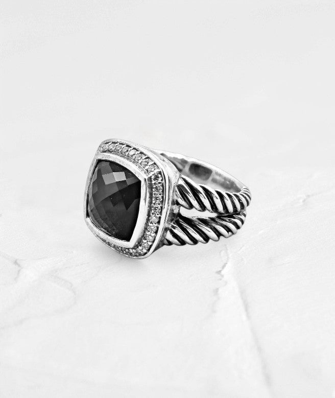 Black Onyx Medium Cushion cut  Moissanite Halo Ring - GEMPARA