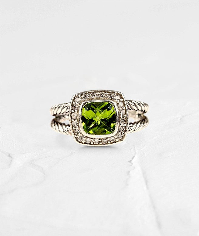 Peridot Cushion cut with Moissanite Halo Ring - GEMPARA