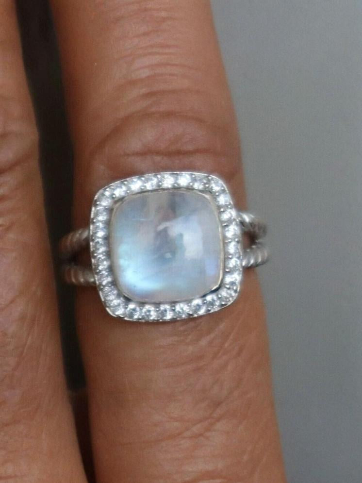 Moonstone Cushion cut  with Moissanite Halo Ring