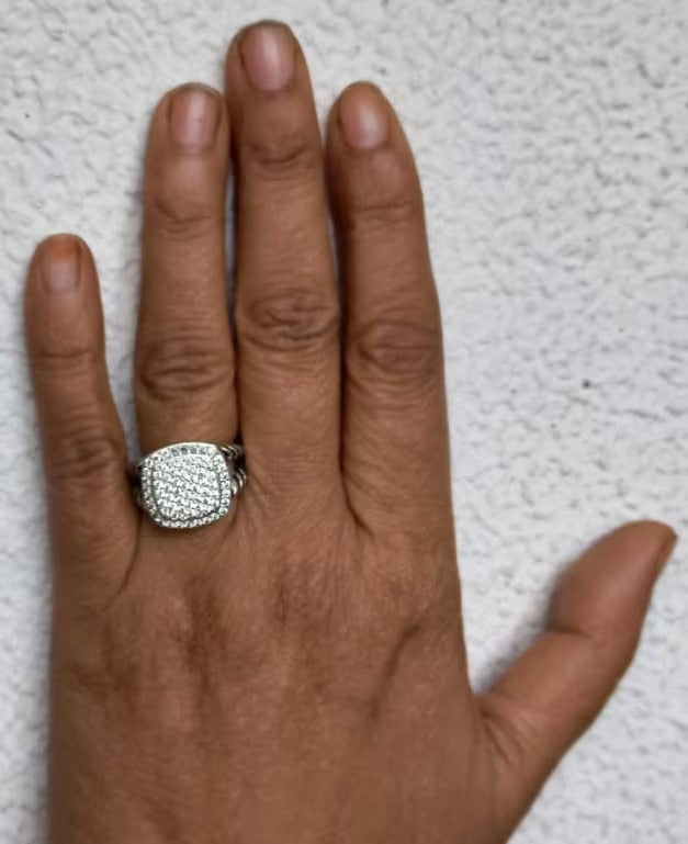 Round Moissanite Pave with black onyx halo Sterling Silver Ring - GEMPARA