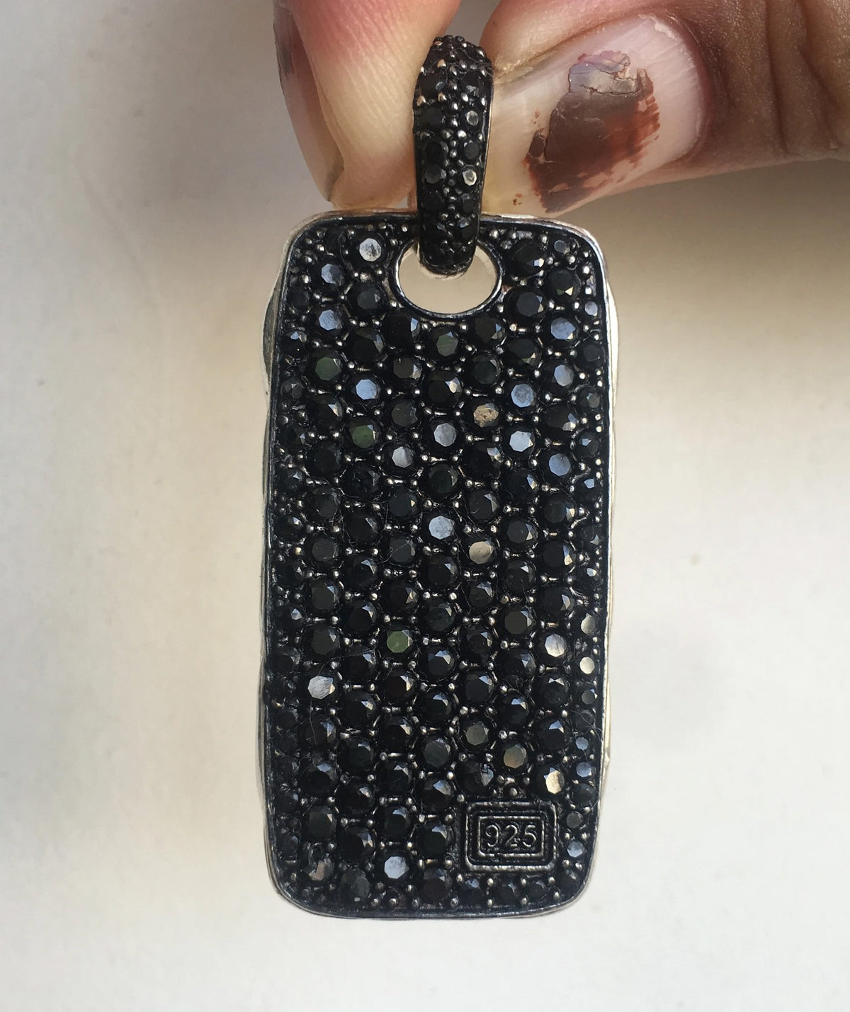 Round cut Pave Black Onyx Tag Pendant