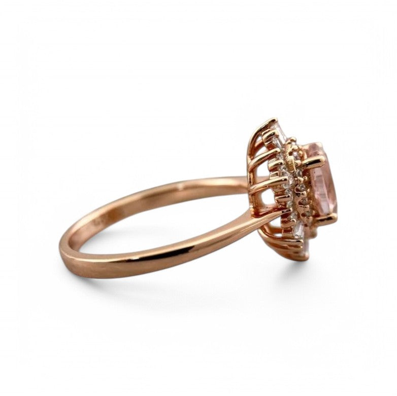 Oval cut Morganite Cluster Halo Engagement Ring - GEMPARA