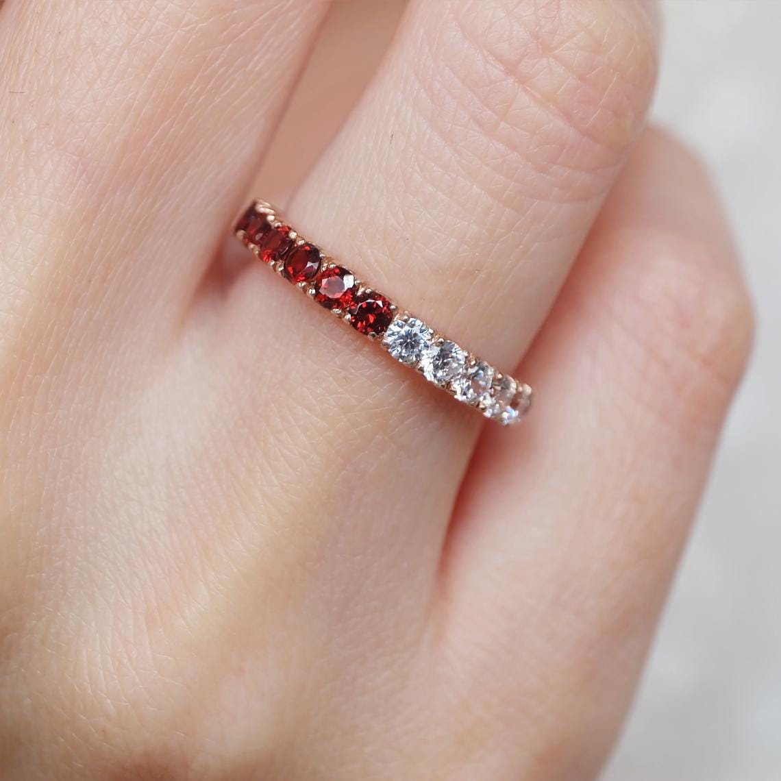 Garnet and Diamond Half Eternity Ring - GEMPARA