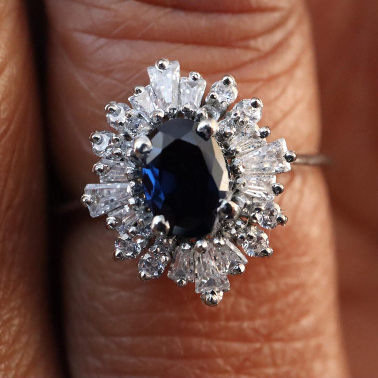 Victoria Lab Blue Sapphire Cluster Ring - GEMPARA