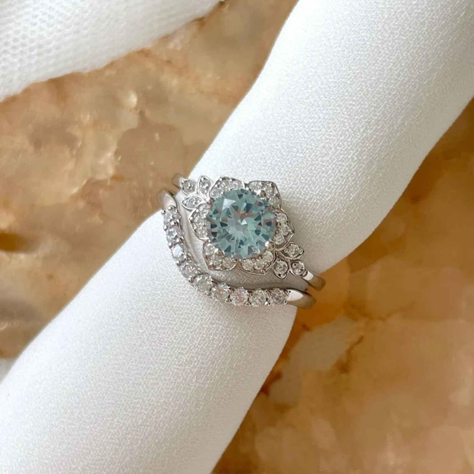 Vintage Natural Aquamarine Ring Set - GEMPARA