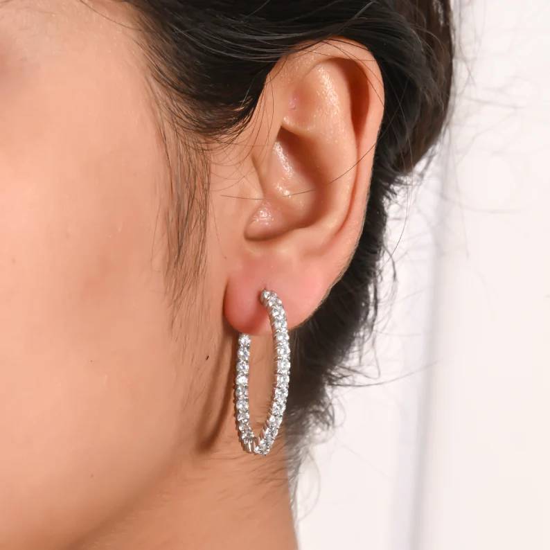 925 sterling silver moissanite east west hoops - GEMPARA