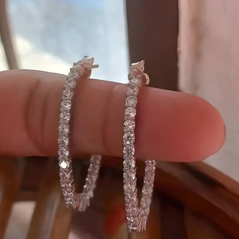925 sterling silver moissanite east west hoops - GEMPARA