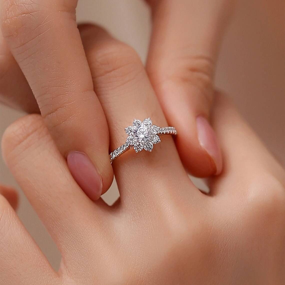 925 sterling silver vintage dainty sunflower 1ct Moissanite Ring - GEMPARA