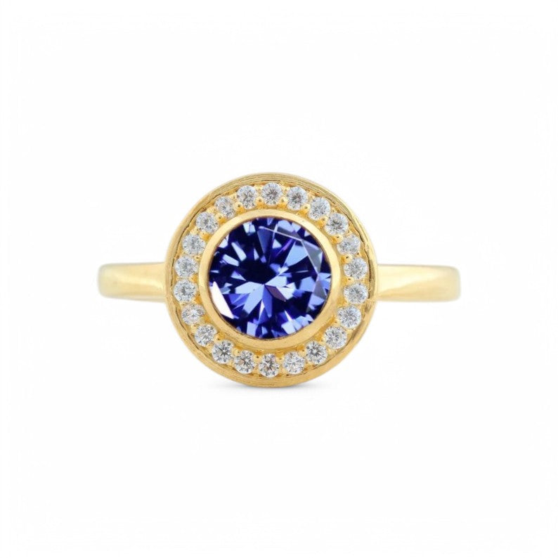 1CT Round  cut Tanzanite Halo Ring - GEMPARA