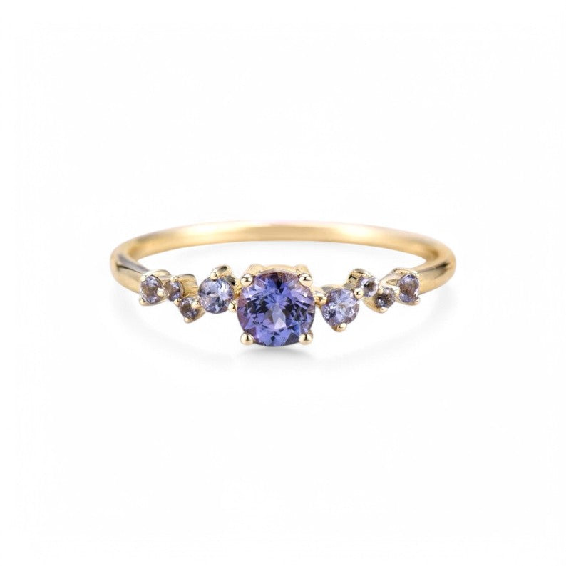 Round cut Tanzanite Cluster Ring