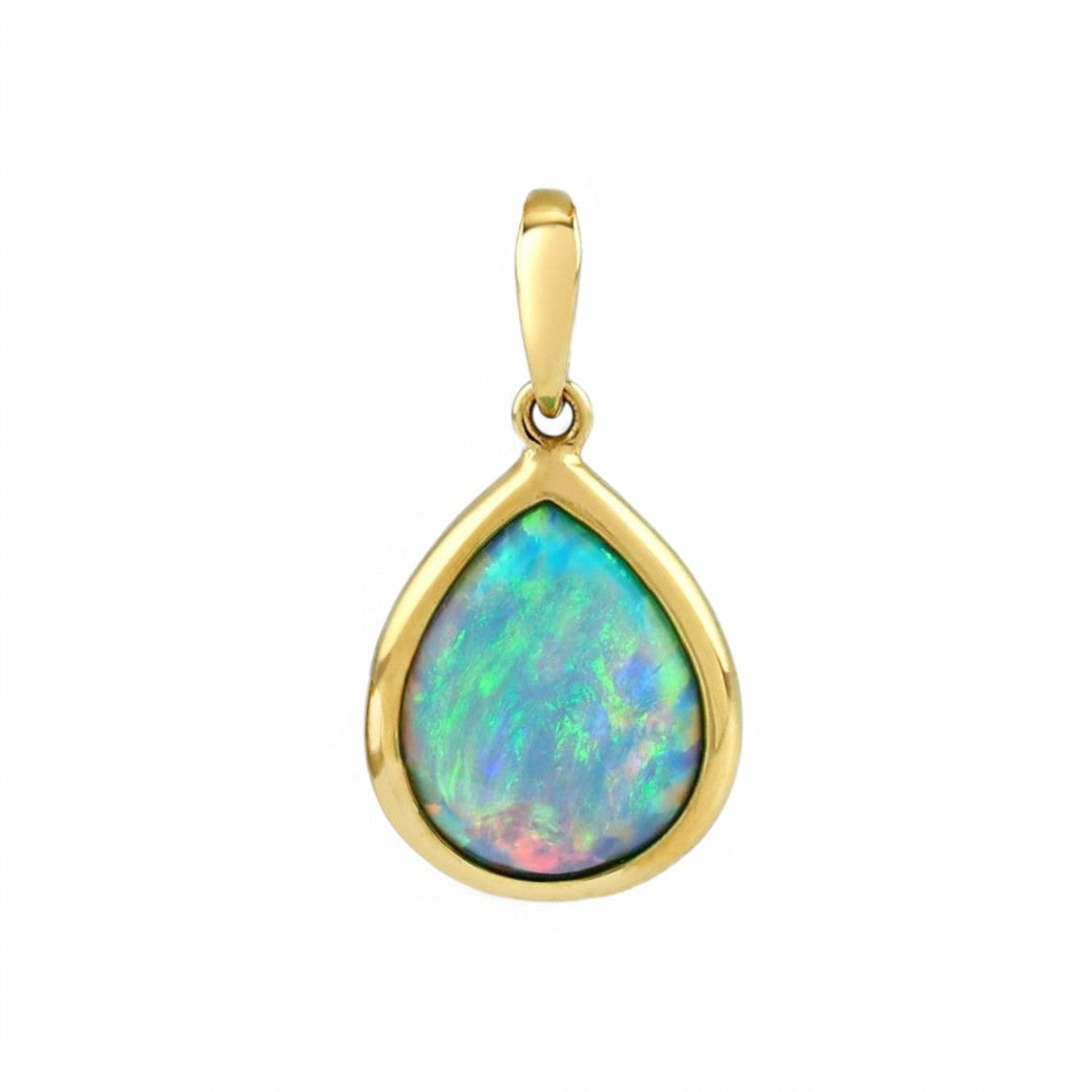 9CT Pear cut Opal Solitaire Pendant Necklace - GEMPARA