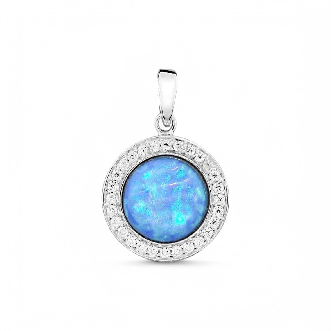 2CT Round Halo Opal Solitaire Pendant Necklace - GEMPARA