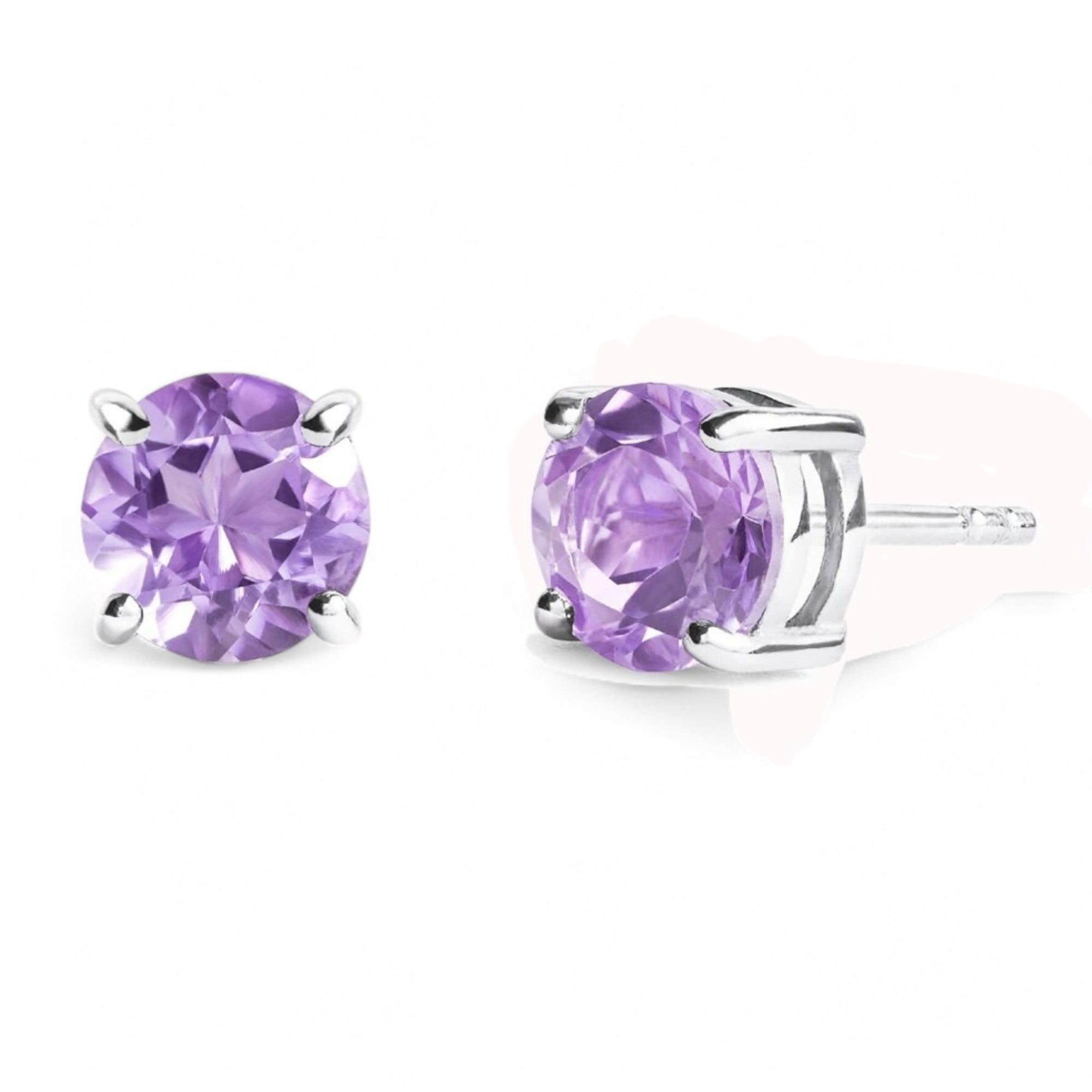 2CT Round Amethyst Solitaire Studs - GEMPARA