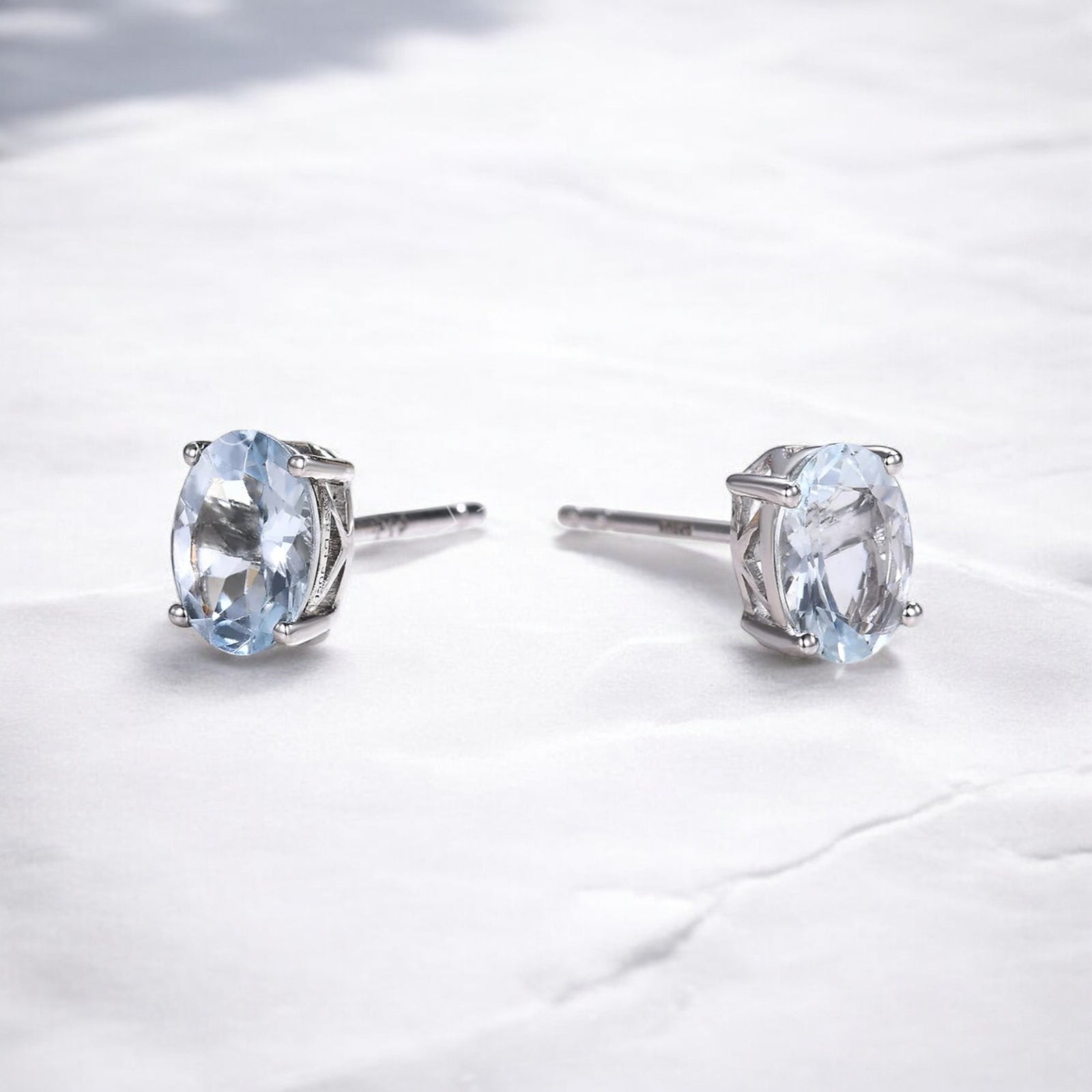 1CT Aquamarine Oval cut Studs - GEMPARA