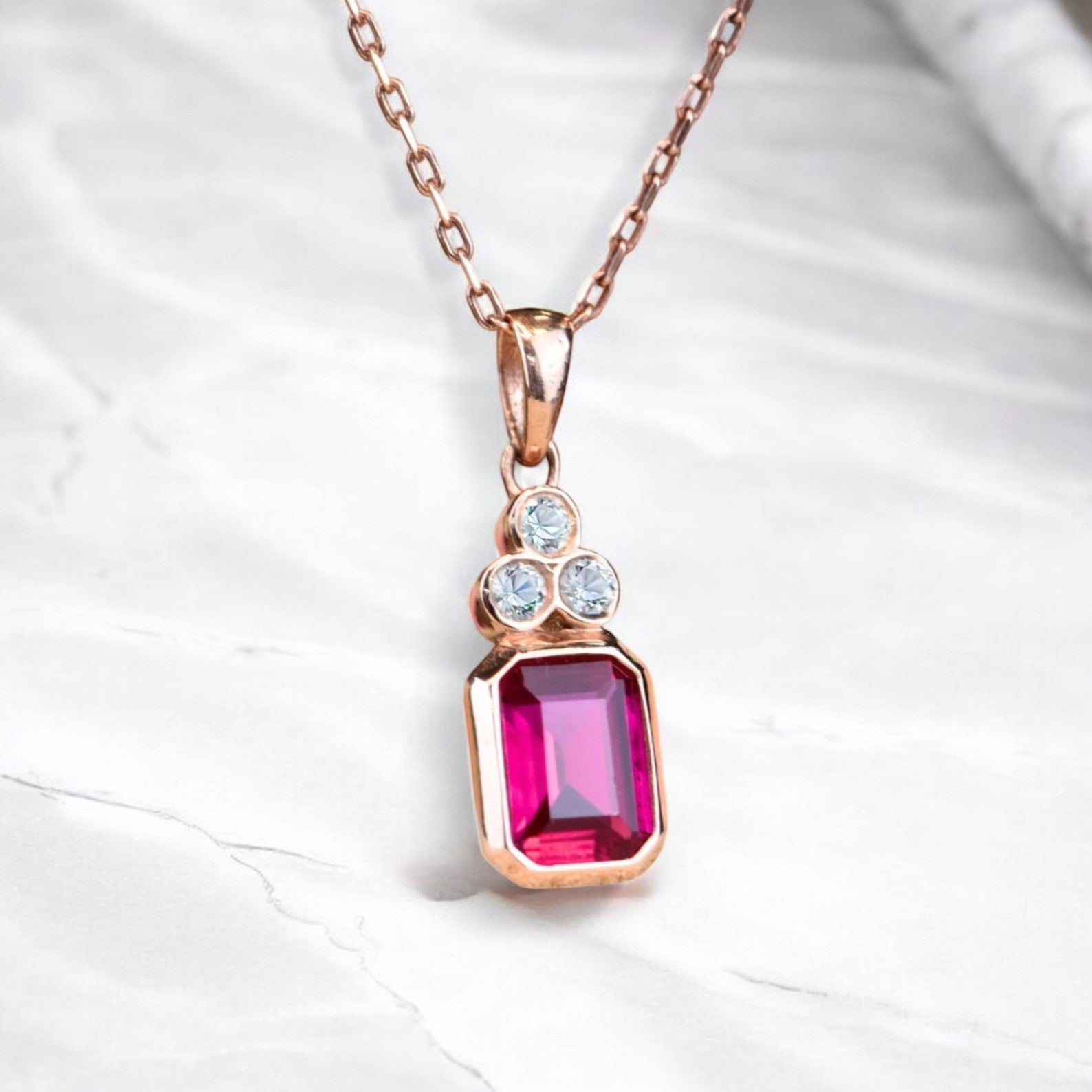 Emerald cut Ruby Necklace - GEMPARA