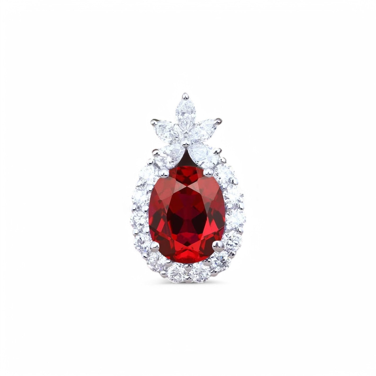 Oval cut Diamond Halo Ruby Necklace - GEMPARA
