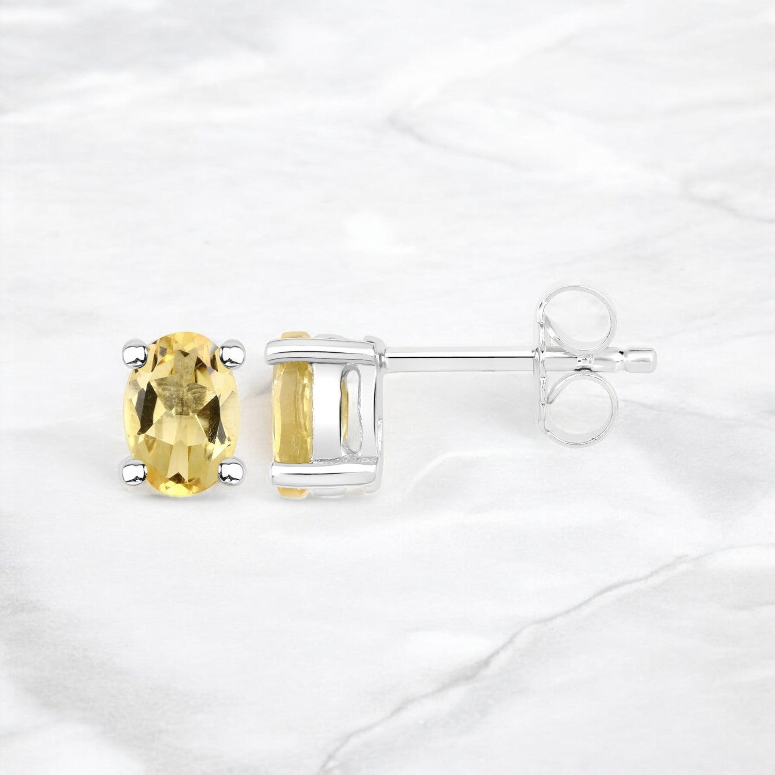 Citrine Oval cut Solitaire Stud  Earrings - GEMPARA