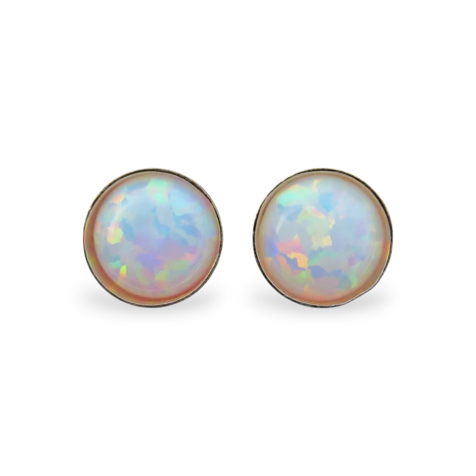 Classic Round Bezel Opal Stud Earrings - GEMPARA