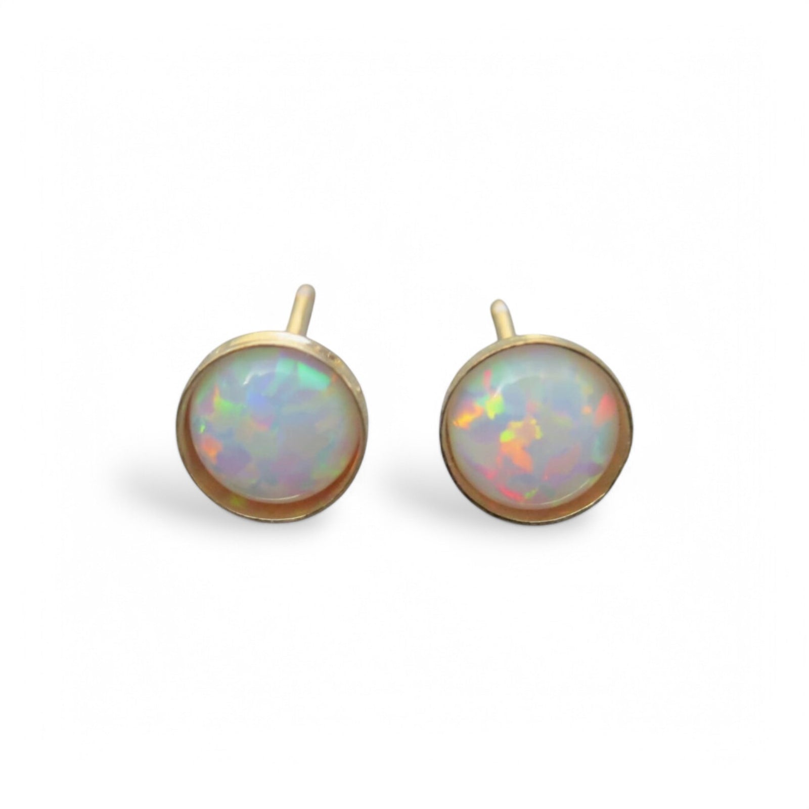 Classic Round Bezel Opal Stud Earrings - GEMPARA