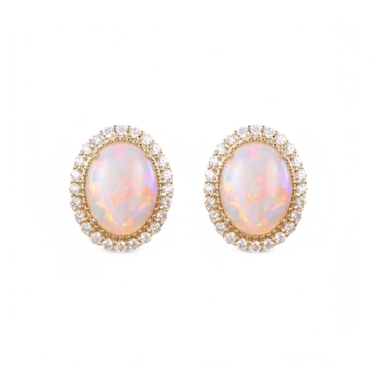 Opal Stud Earrings Halo Diamond Earring - GEMPARA