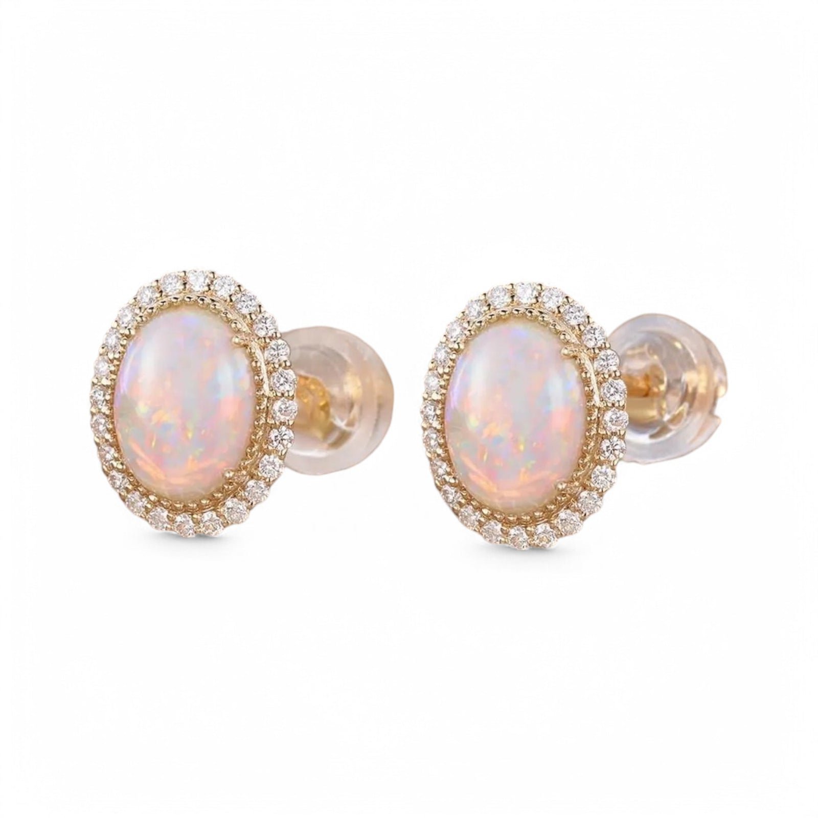 Opal Stud Earrings Halo Diamond Earring - GEMPARA