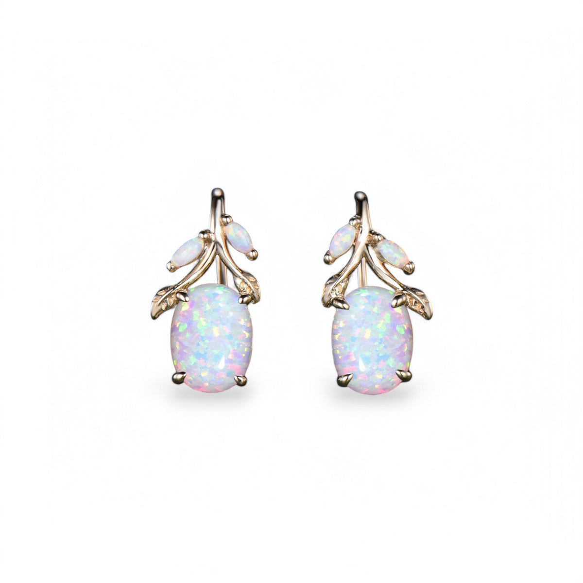 Vintage leaf marquise Opal drop earrings