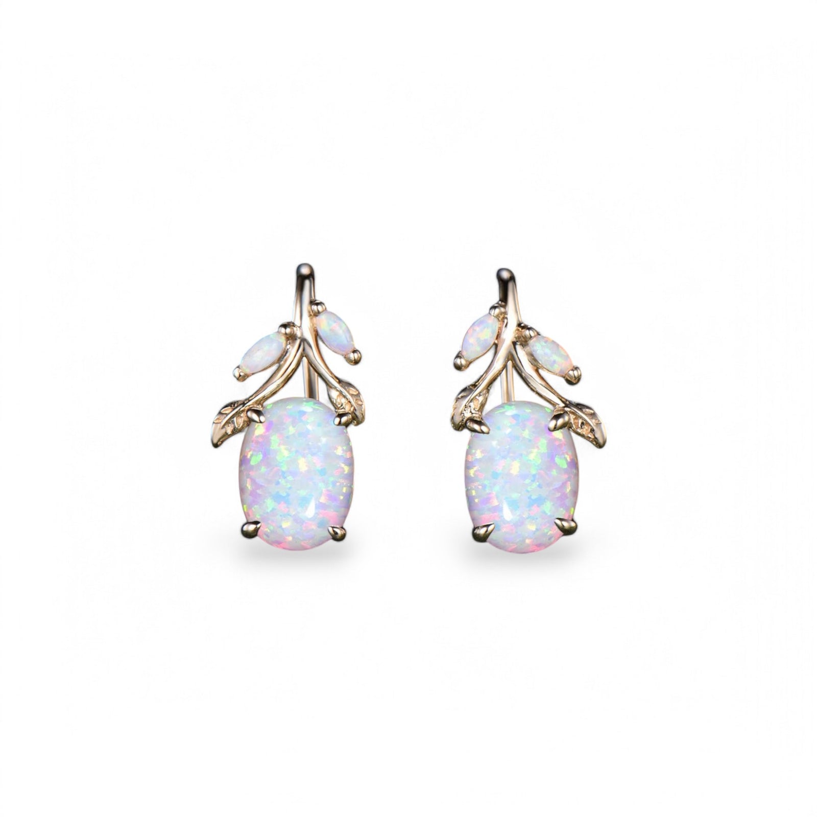 Vintage leaf marquise Opal drop earrings - GEMPARA