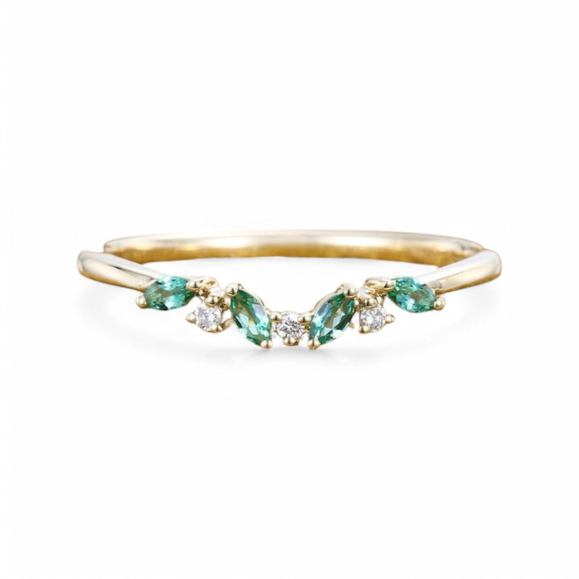 Vintage Marquise cut Lab Emerald wedding band - GEMPARA