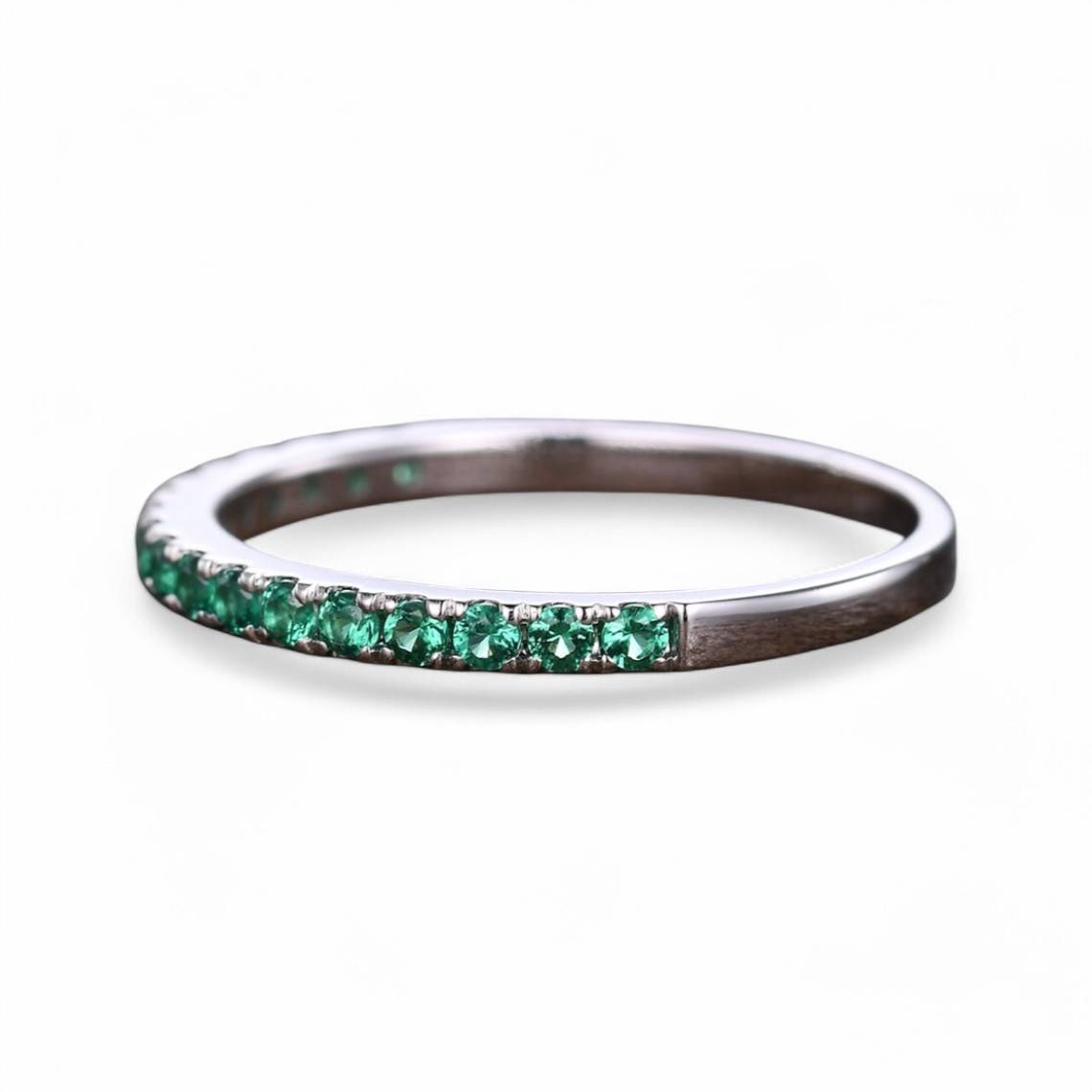 Round cut Half Eternity Emerald Stacking Band - GEMPARA