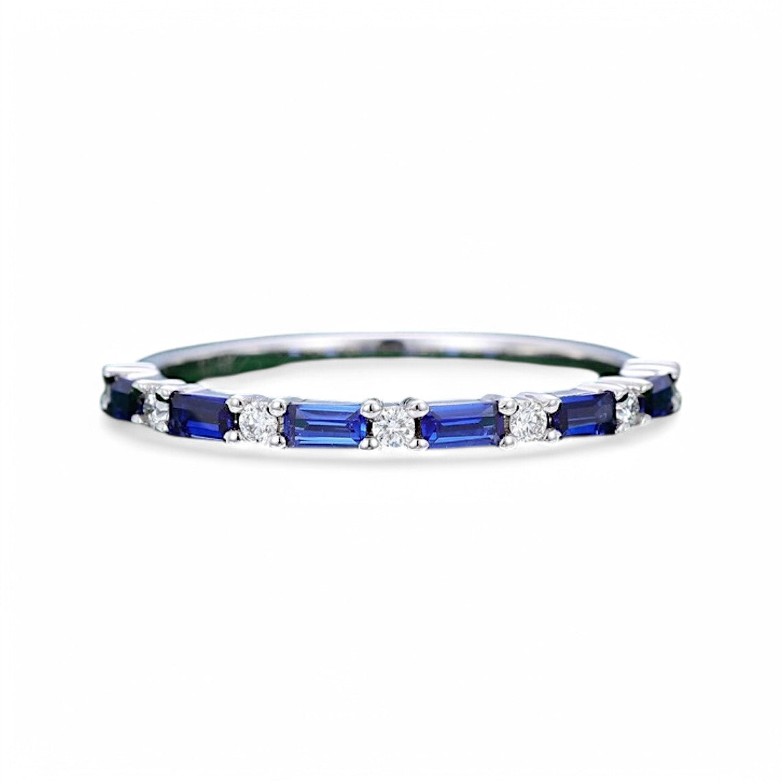 Baguette Blue Sapphire Half Eternity Ring - GEMPARA