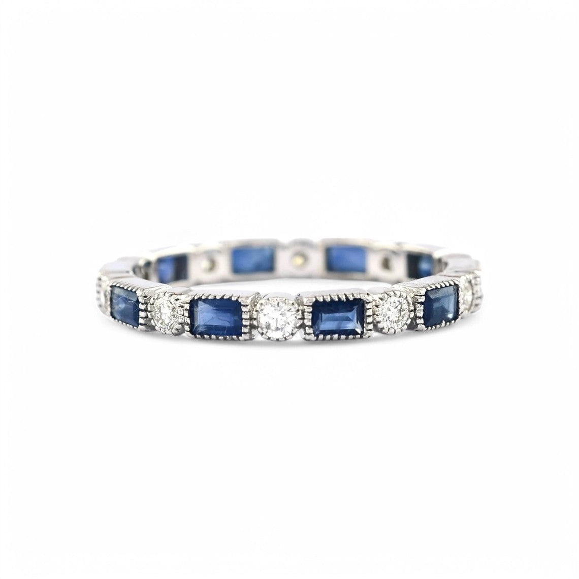 lab Baguette Blue Sapphire and Diamond Full Eternity Band - GEMPARA