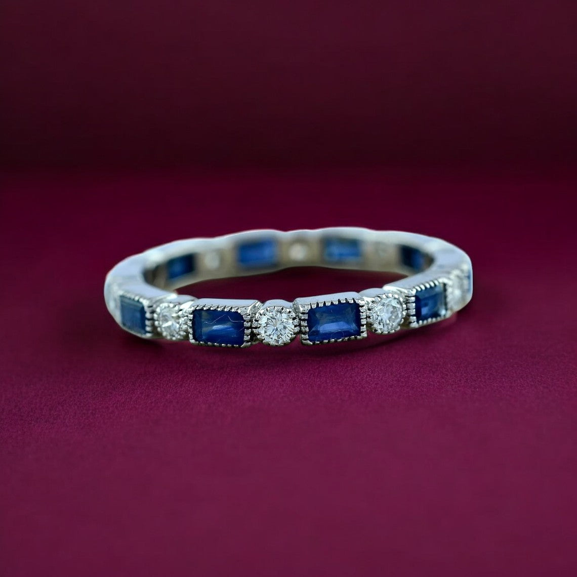 lab Baguette Blue Sapphire and Diamond Full Eternity Band - GEMPARA