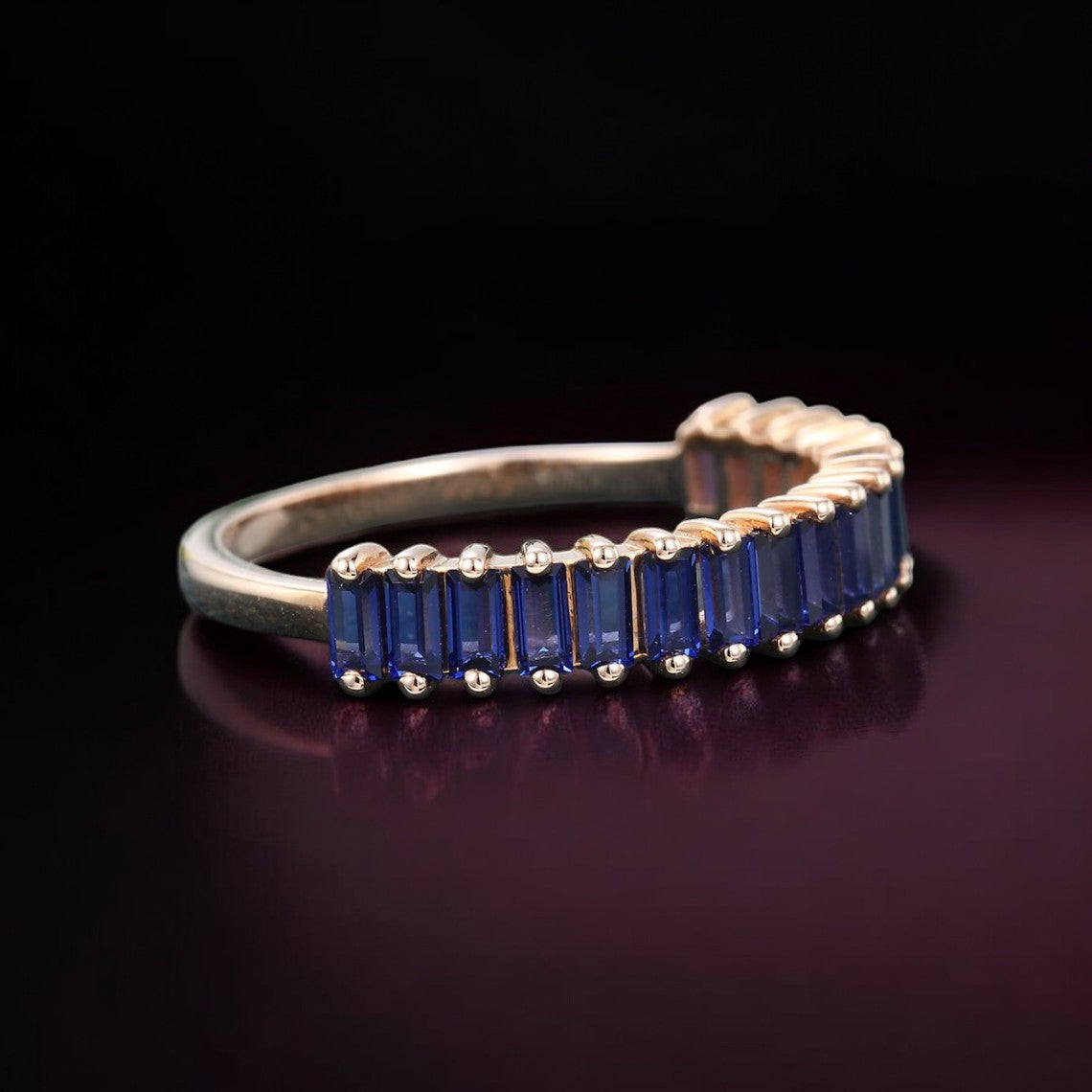 Azure Baguette Blue Sapphire Half Eternity Ring - GEMPARA