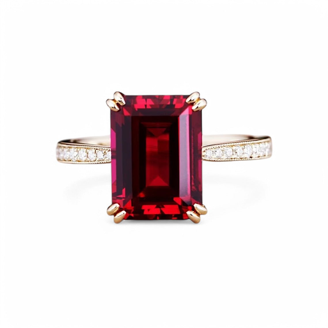 Emerald-Cut Ruby Ring with Diamond Accents - GEMPARA