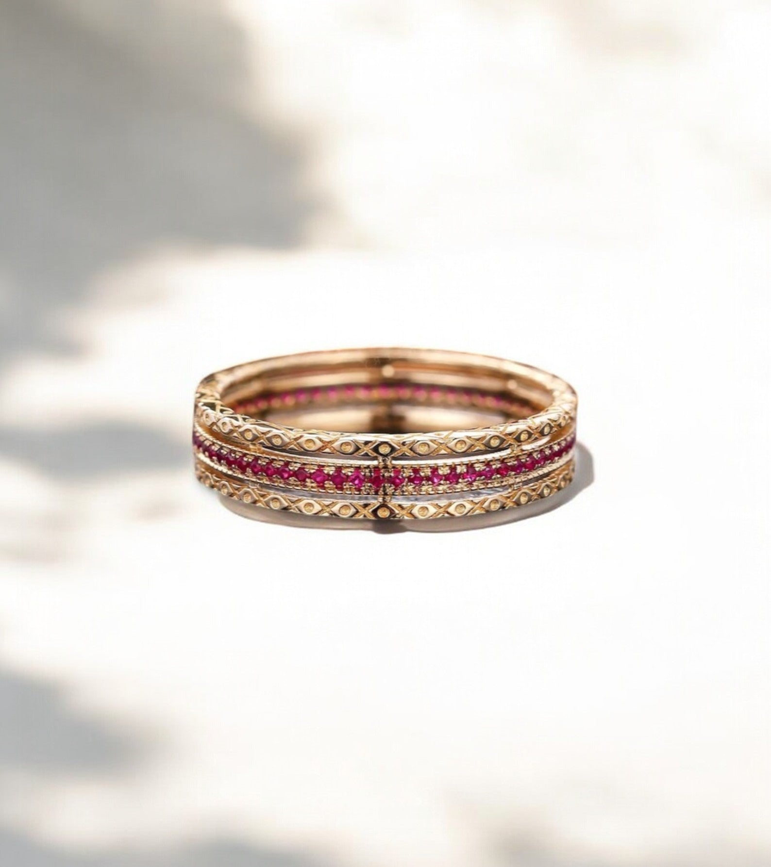 Vintage Lab Ruby Micro-Pavé Eternity Ring - GEMPARA