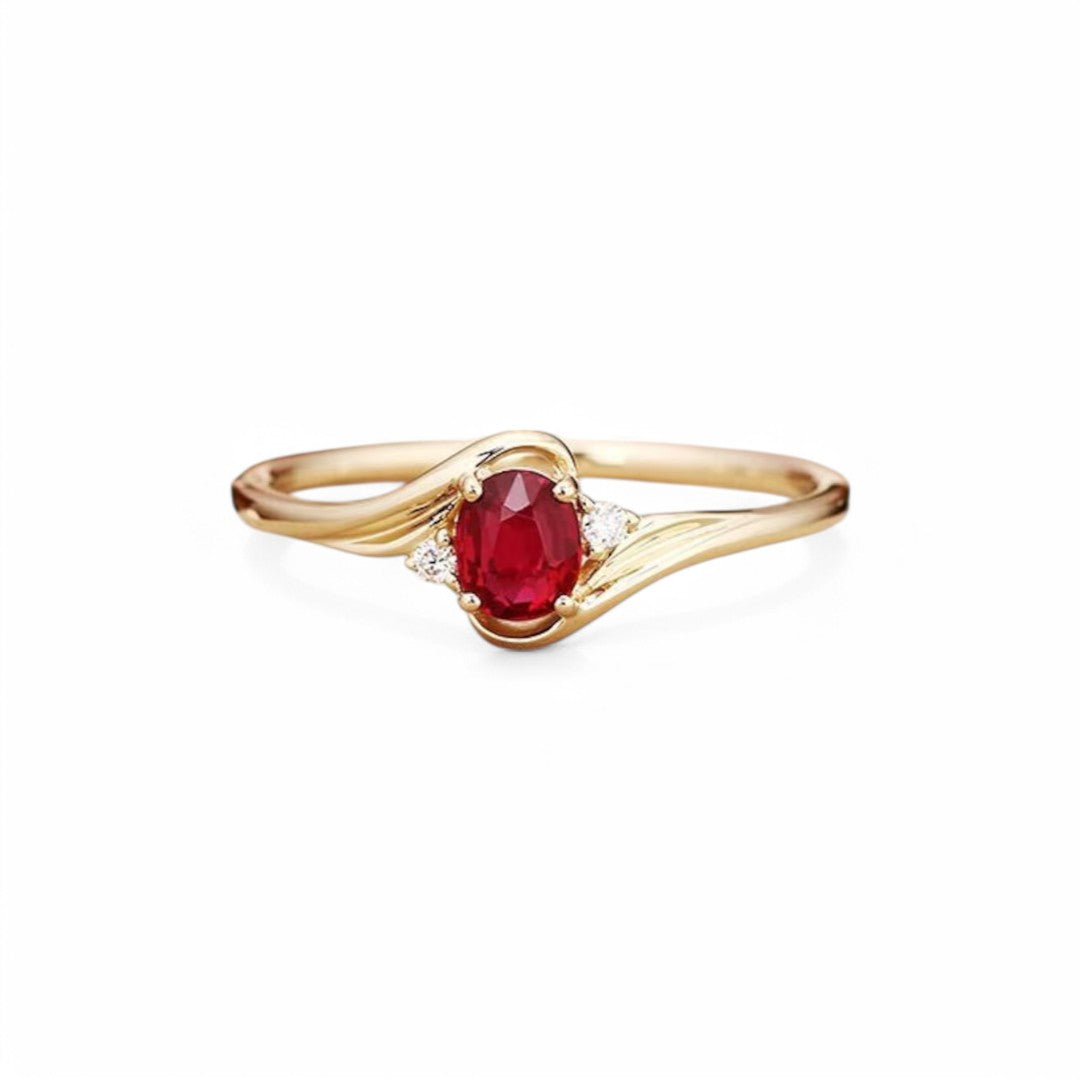 Oval-Cut Lab Ruby Twist Engagement Ring - GEMPARA