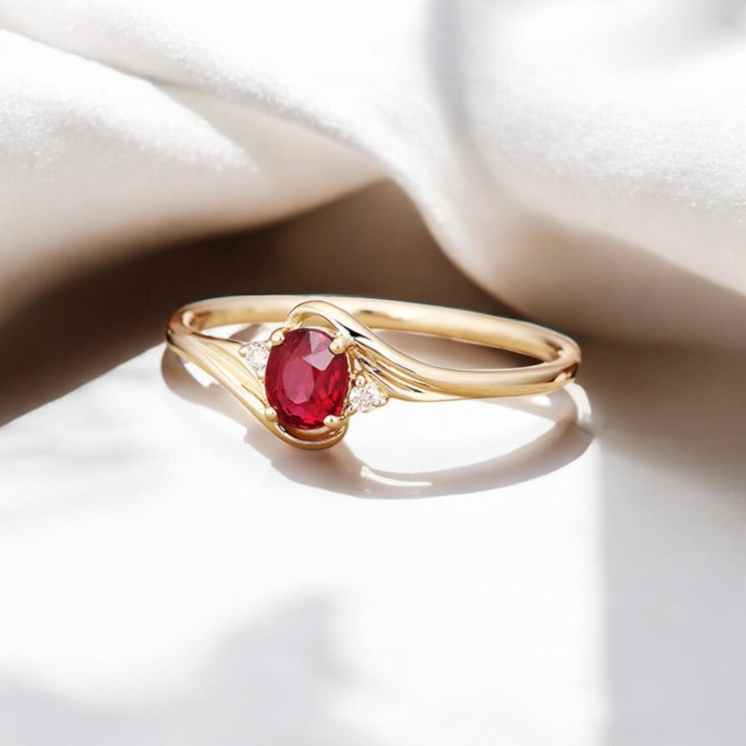 Oval-Cut Lab Ruby Twist Engagement Ring - GEMPARA