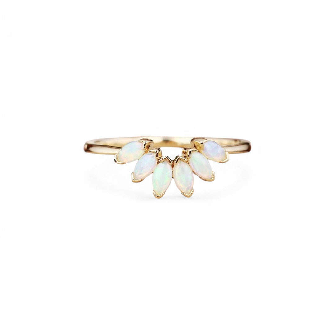Curved Marquise-Cut Opal Stacking Ring - GEMPARA