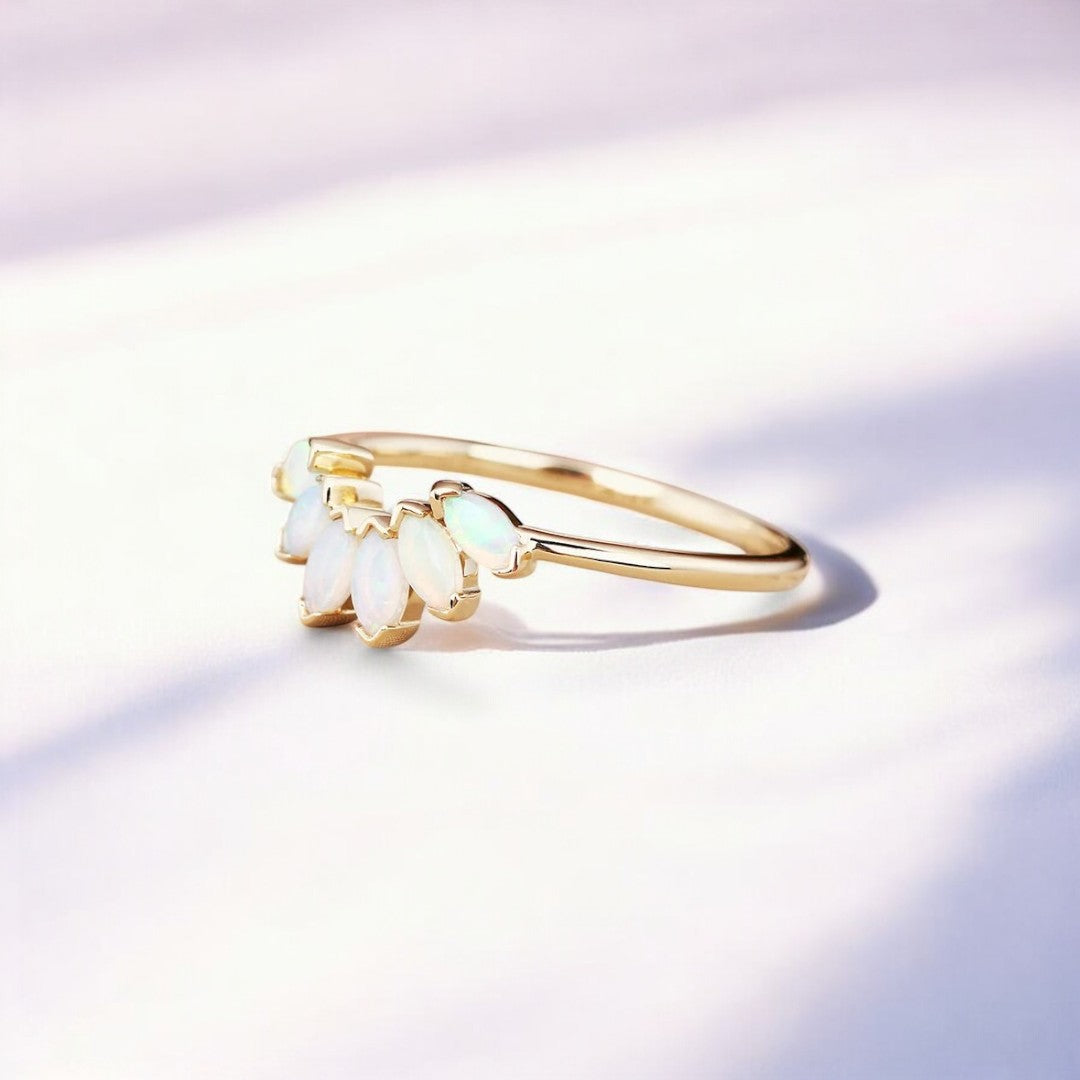 Curved Marquise-Cut Opal Stacking Ring - GEMPARA