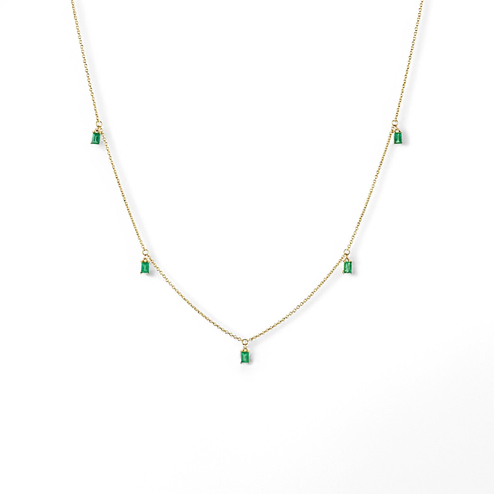 Baguette Lab Emerald Station Necklace - GEMPARA