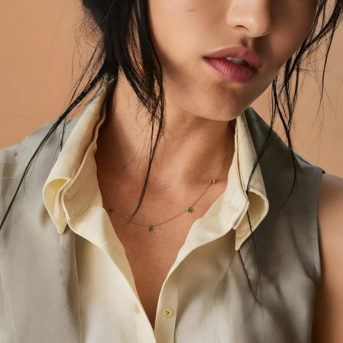 Baguette Emerald Station Necklace