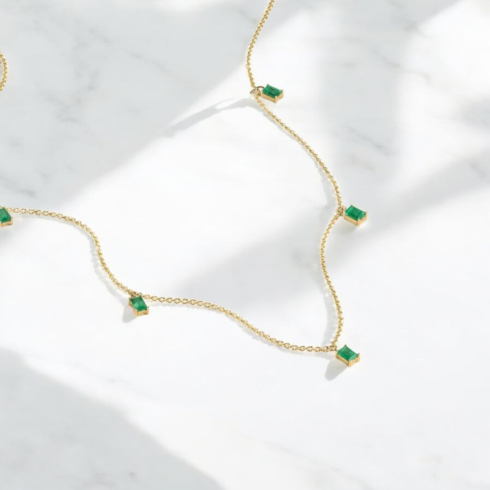 Baguette Lab Emerald Station Necklace - GEMPARA