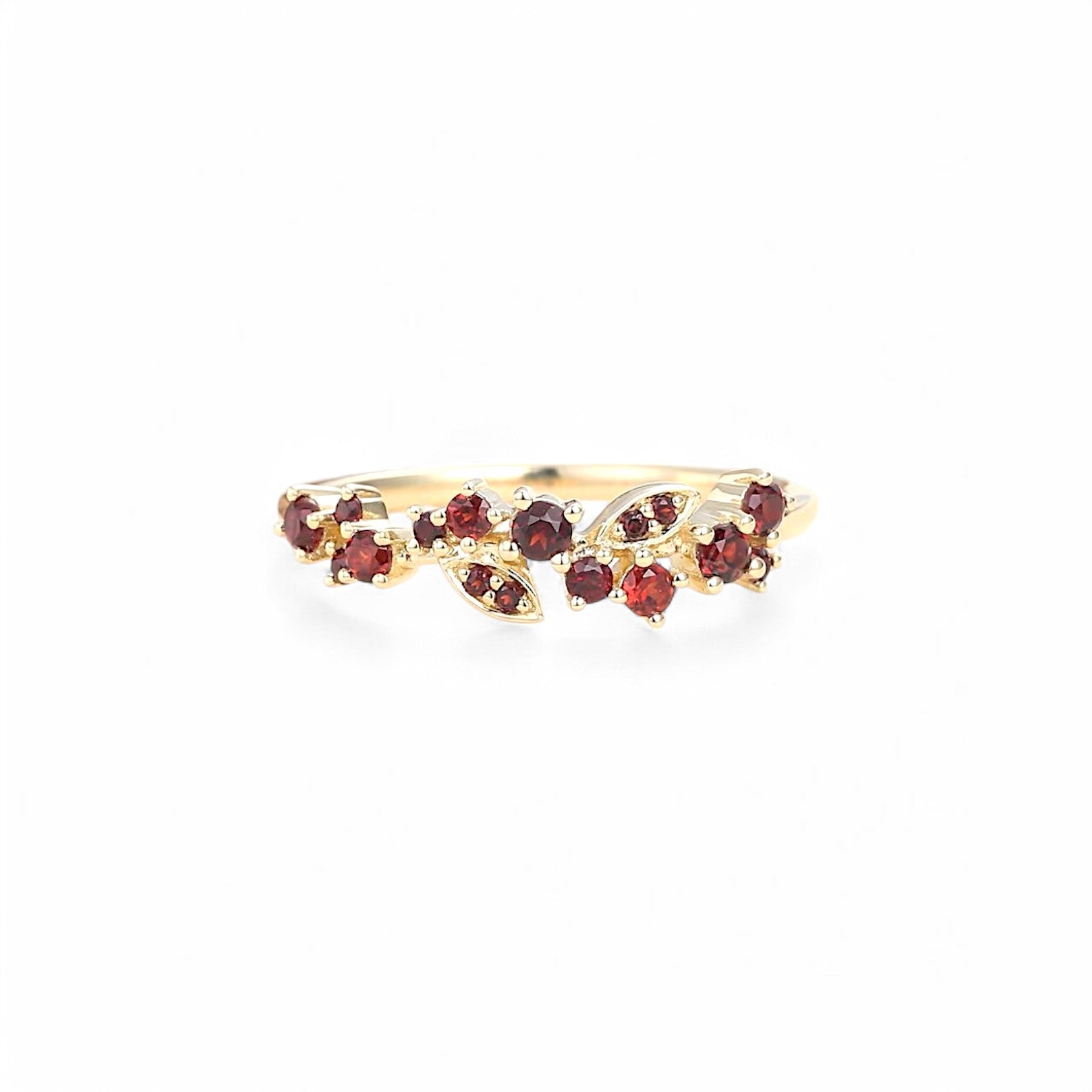 Antique Round Cluster Garnet Leaf Half-Eternity Ring - GEMPARA