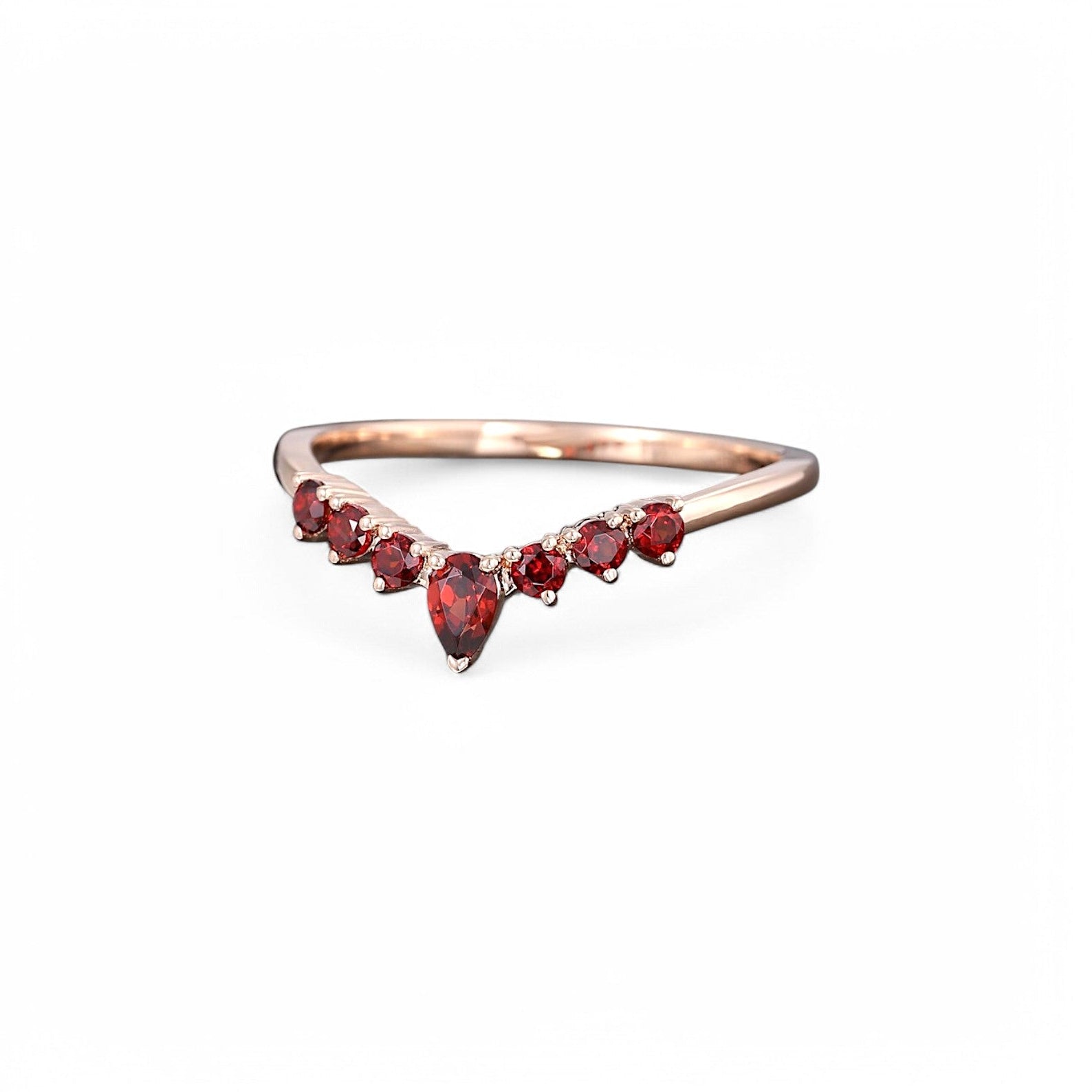 Pear-Shaped Garnet Curved Stackable Ring - GEMPARA