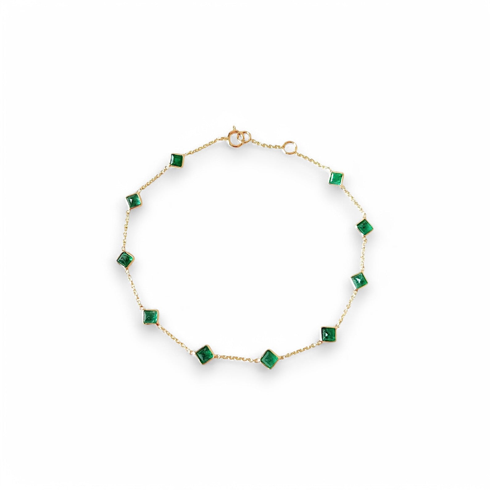 Lab Emerald Square-Cut Link Chain Bracelet - GEMPARA