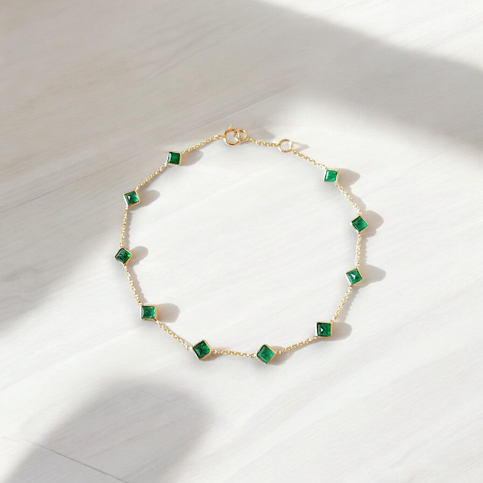 Lab Emerald Square-Cut Link Chain Bracelet - GEMPARA